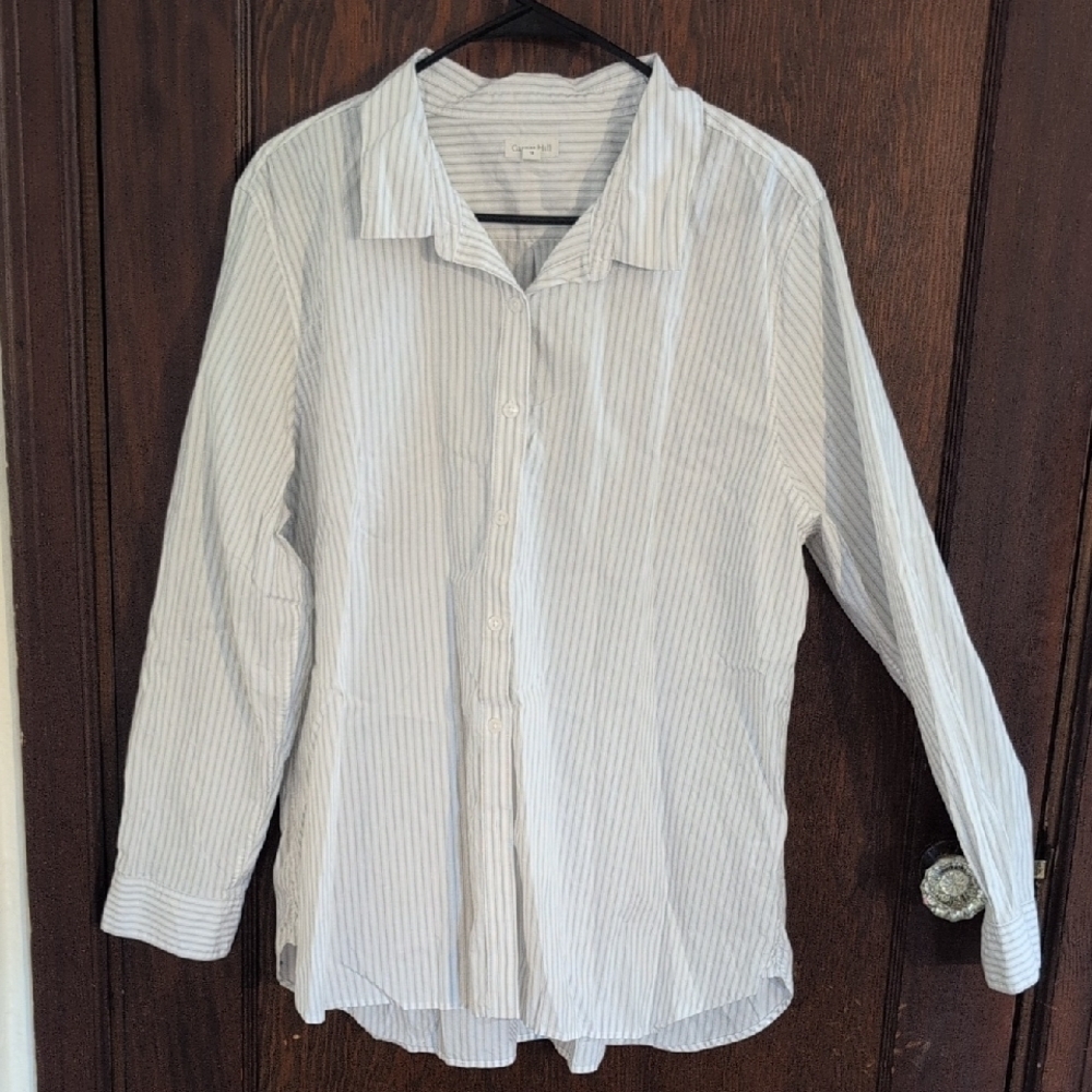 Garner Hill Off white & Gray Stripe Organic Pima Cotton Shirt Size 18